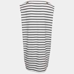Pre Owned Louis Vuitton White & Navy Blue Striped Cotton Knit Chain Detail Dress XL