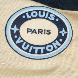 Pre Owned Louis vuitton Cream/Blue Applique Stretch Knit T-Shirt Dress L