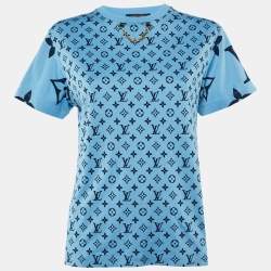 Pre Owned Louis Vuitton Blue Logo Printed Cotton Knit T-Shirt S