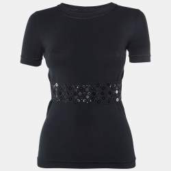 Pre Owned Louis Vuitton Black Stretch Knit Embellished Panel Top S