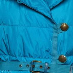 Pre Owned Louis Vuitton Blue Synthetic Belted Hooded Quilte Jacket S