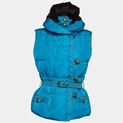 Pre Owned Louis Vuitton Blue Synthetic Belted Hooded Quilte Jacket S