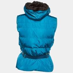 Pre Owned Louis Vuitton Blue Synthetic Belted Hooded Quilte Jacket S