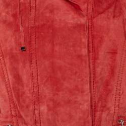 Pre Owned Louis Vuitton Red Suede Ruffled Neck Zip Front Jacket M