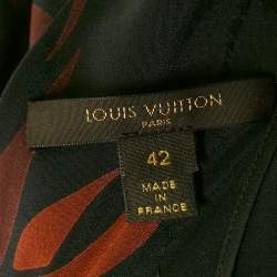Pre Owned Louis Vuitton Black Printed Silk Tie Waist Short Sleeve Blouse S