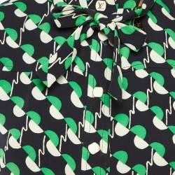 Pre Owned Louis Vuitton Black/Green Printed Silk Sleeveless Top S