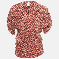 Pre Owned Louis Vuitton Red Abstract Print Silk Top S