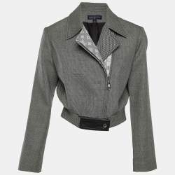 Pre Owned Louis Vuitton Monochrome Wool Blend Cropped Zip Up Jacket S 