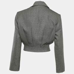Pre Owned Louis Vuitton Monochrome Wool Blend Cropped Zip Up Jacket S 