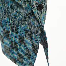 Pre Owned Louis Vuitton Blue Logo Print Silk Button Front Shirt S