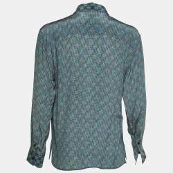 Pre Owned Louis Vuitton Blue Logo Print Silk Button Front Shirt S