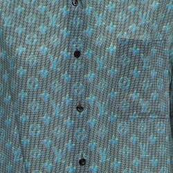 Pre Owned Louis Vuitton Blue Logo Print Silk Button Front Shirt S