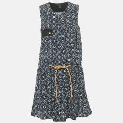 Pre Owned فستان مينى لوي فيتون حرير كحلي بدون أكمام مزين بشعار العلامة مقاس متوسط