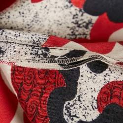 Pre Owned Louis Vuitton Red Camouflage Print Silk Drawstring Trousers S