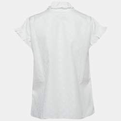 Pre Owned Louis Vuitton white Monogram Fil Coupe Cotton Frill Blouse S