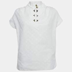 Pre Owned Louis Vuitton white Monogram Fil Coupe Cotton Frill Blouse S