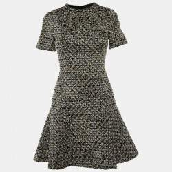 Pre Owned Louis Vuitton Monochrome Embellished Tweed Mini Dress S