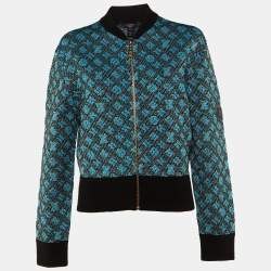 Pre Owned Louis Vuitton Blue Monogram Wool & Silk Bomber Jacket M