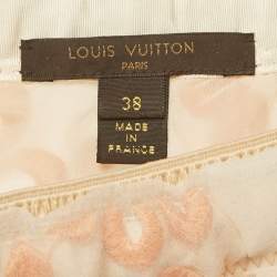 Pre Owned Louis Vuitton Orange Floral Embroidered Organza Pencil Skirt M