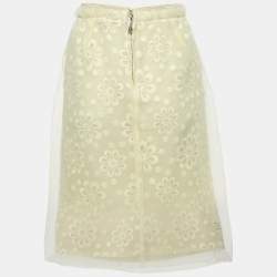 Pre Owned Louis Vuitton Yellow Floral Embroidered Organza Pencil Skirt M