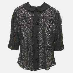Pre Owned Louis Vuitton Black Monogram Lace Blouse M