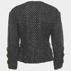 مملوكة مسبقًا Louis Vuitton Navy Blue Patterned Wool Blend Buttoned Jacket M 