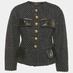 Pre Owned Louis Vuitton Navy Blue Patterned Wool Blend Buttoned Jacket M 