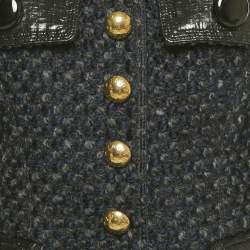 مملوكة مسبقًا Louis Vuitton Navy Blue Patterned Wool Blend Buttoned Jacket M 