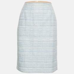 Pre Owned Louis Vuitton Blue Lurex Tweed Pencil Skirt M