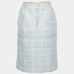 Pre Owned Louis Vuitton Blue Lurex Tweed Pencil Skirt M