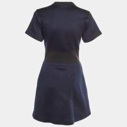 Pre Owned Louis Vuitton Navy Blue Cotton Jersey Zip Front Dress S
