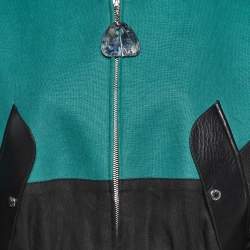 Pre Owned Louis Vuitton Green Linen Leather Trim Bomber Jacket S