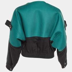 Pre Owned Louis Vuitton Green Linen Leather Trim Bomber Jacket S