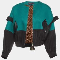 Pre Owned Louis Vuitton Green Linen Leather Trim Bomber Jacket S