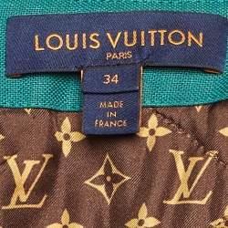 Pre Owned Louis Vuitton Green Linen Leather Trim Bomber Jacket S
