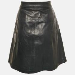 Pre Owned Louis Vuitton Teal Blue Leather Mini Skirt M