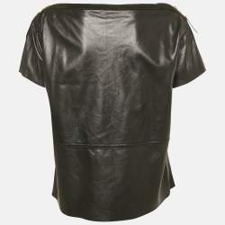 Pre Owned Louis Vuitton Black Leather Zip Detail Top M