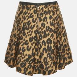 Pre Owned Louis Vuitton Brown Animal Print Silk Pleated Mini Skirt M