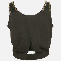 مملوكة مسبقًا Louis Vuitton Black Crepe Leather and Stud Detail Sleeveless Top M