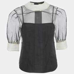 Pre Owned Louis Vuitton Black Sheer Crepe Puff Sleeve Blouse M