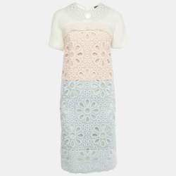 Pre Owned Louis Vuitton Multicolor Floral Cutout Patterned Silk Blend Short Dress S  