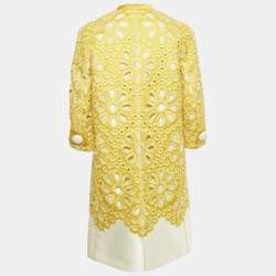 Pre Owned Louis Vuitton Yellow Floral Eyelet Detail Nylon Short Coat S 