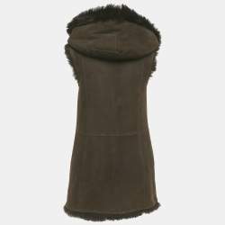 Pre Owned Louis Vuitton Brown Leather Reversible Mouton Fur Gilet Coat S