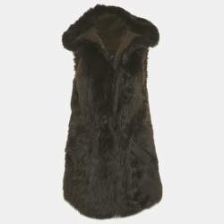 Pre Owned Louis Vuitton Brown Leather Reversible Mouton Fur Gilet Coat S