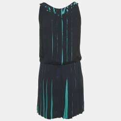 Pre Owned Louis Vuitton Navy Blue Silk Pleated Mini Dress M