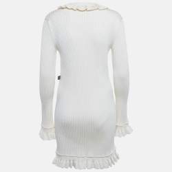 Pre Owned Louis Vuitton Ivory Rib Knit Ruffled Mini Dress XL