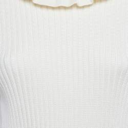 Pre Owned Louis Vuitton Ivory Rib Knit Ruffled Mini Dress XL