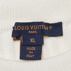 Pre Owned Louis Vuitton Ivory Rib Knit Ruffled Mini Dress XL