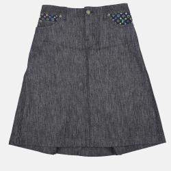 Pre Owned Louis Vuitton Denim Skirt Gray Size 34