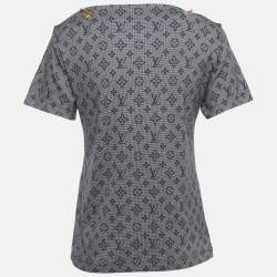 Pre Owned Louis Vuitton Navy Blue Monogram Print Cotton Chain Detail Mahina T-Shirt XS